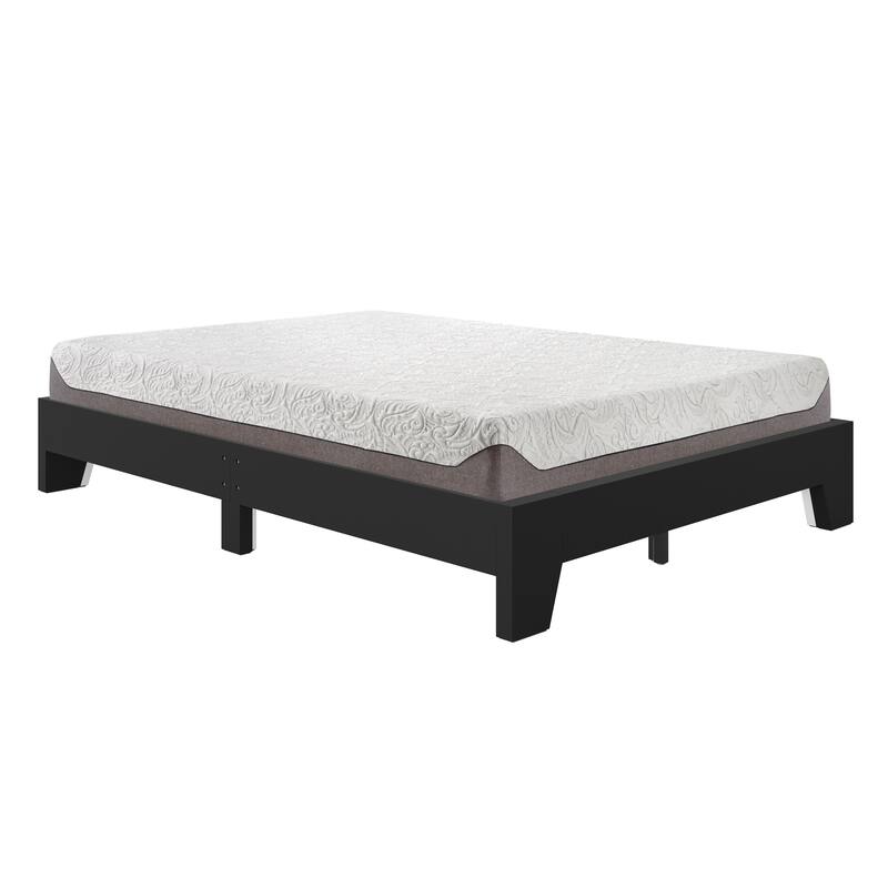 Wood Platform Bed and Mattress Bundle - Bed Frame with 8 in. Gel Memory Foam Mattress Included, Easy Assembly