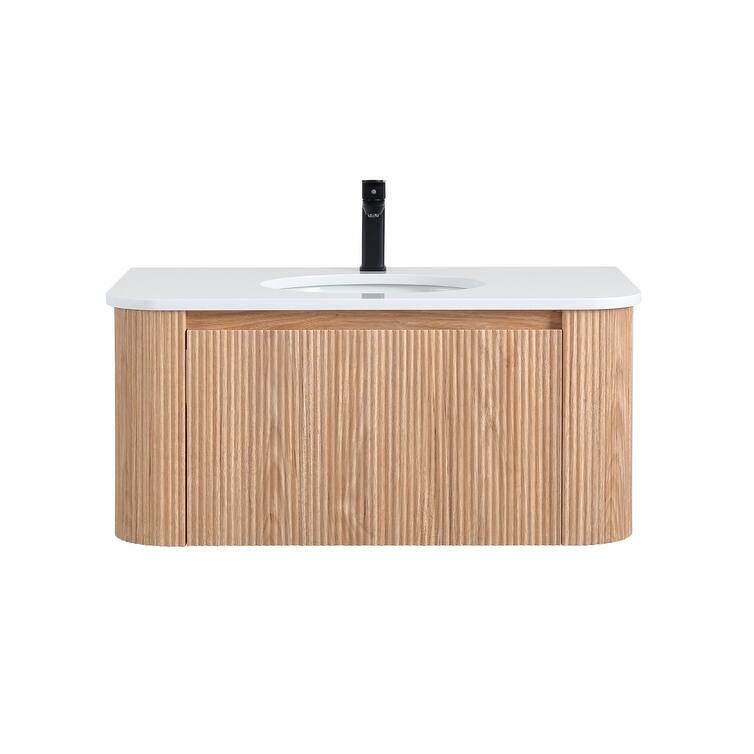Wall Mounted Bathroom Vanity with Sink Curved Design