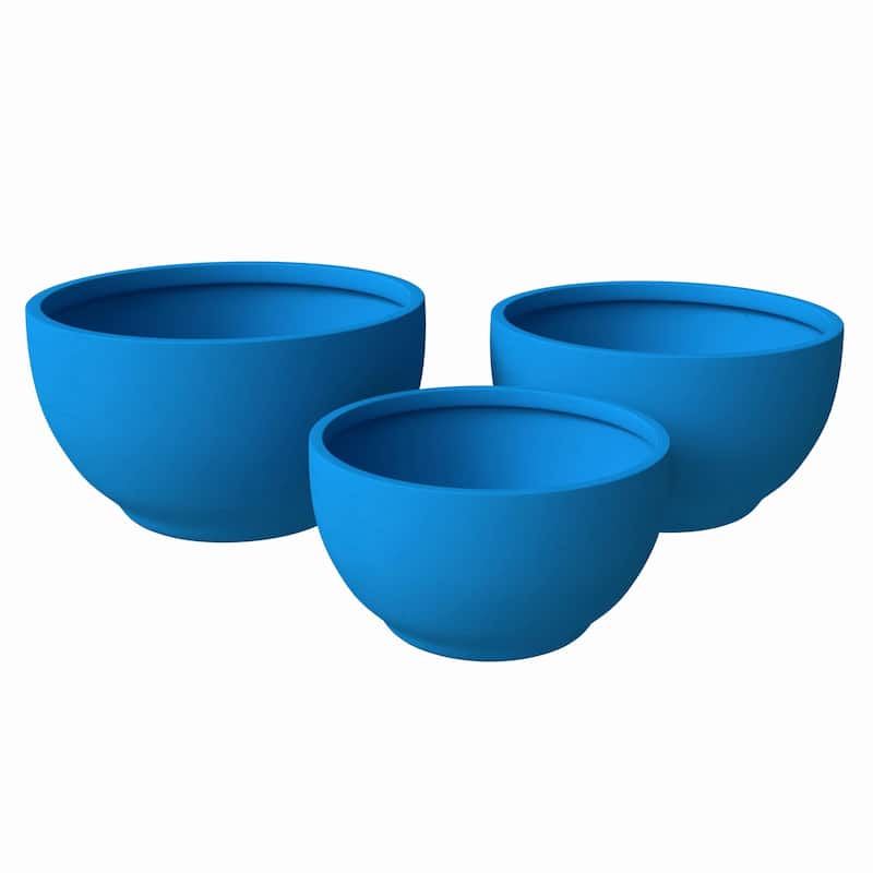 LeisureMod Grove 3-Piece Round Planter Set in Fiberstone and MgO Clay with Drainage, Indoor Outdoor Home Office Yard Patio Decor