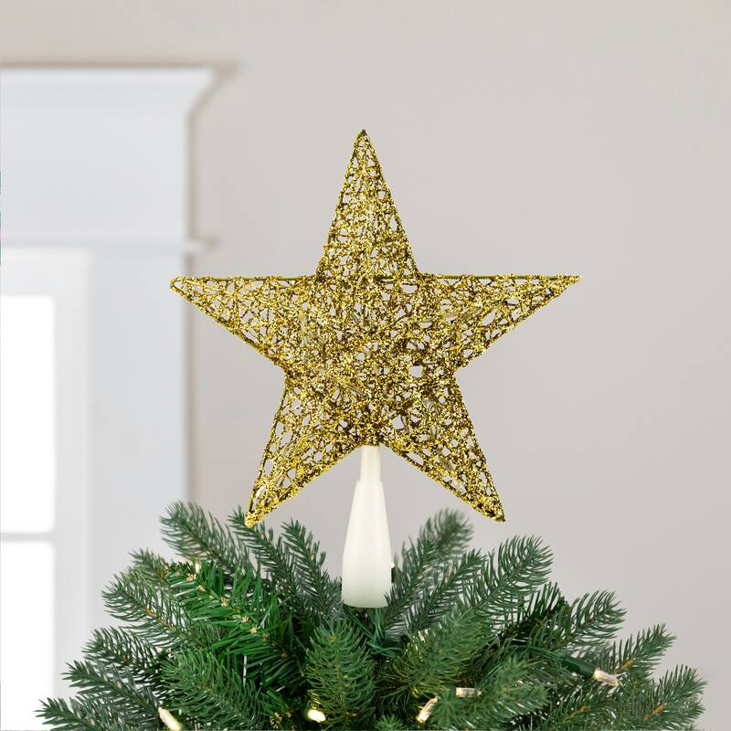 10" LED Gold Glittered Star Christmas Tree Topper, Warm White Lights