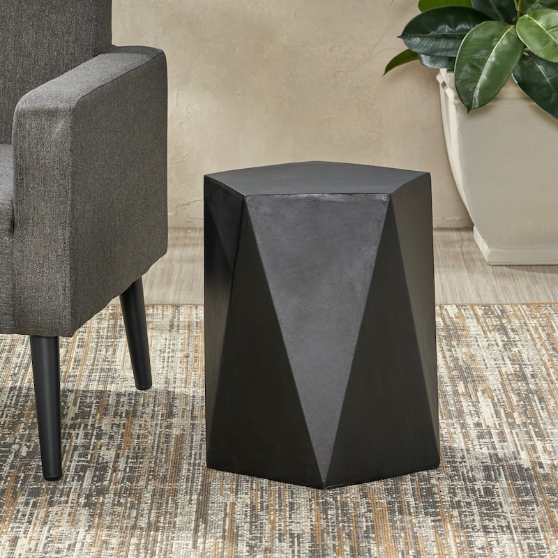 Roomfitters Modern Geometric Concrete Side Table, Outdoor Accent Stool, Indoor/Outdoor Use