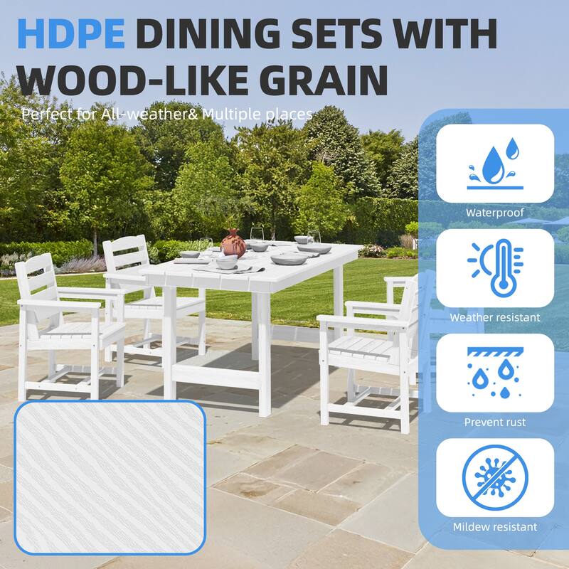 5-Piece HDPE Outdoor Dining Table Sets with Umbrella Hole - 1-Table 4-Chairs