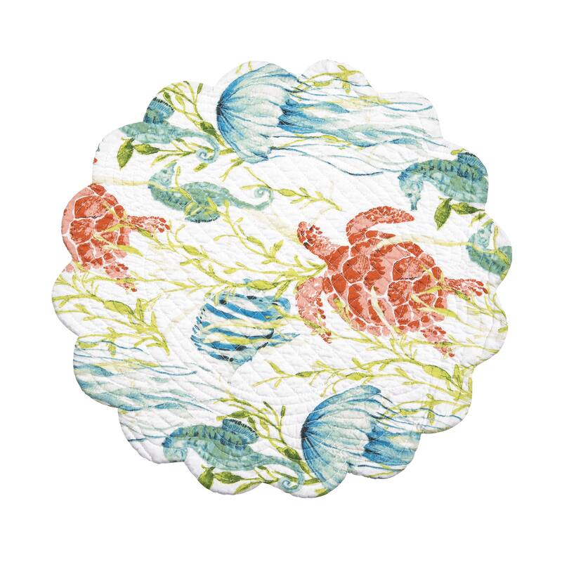 Paradise Sound Placemat Set of 6 Coastal Ocean Beach Nautical Animal Pattern Cotton Reversible