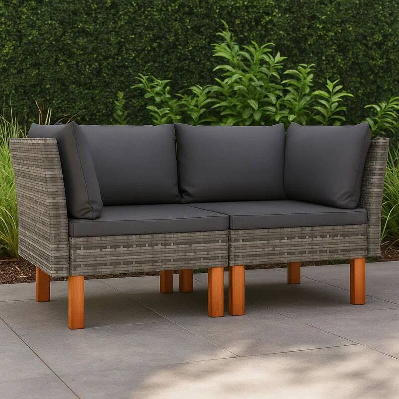 Casey 2pc Modular Outdoor Corner Loveseat, Gray Rattan Fabric Cushions