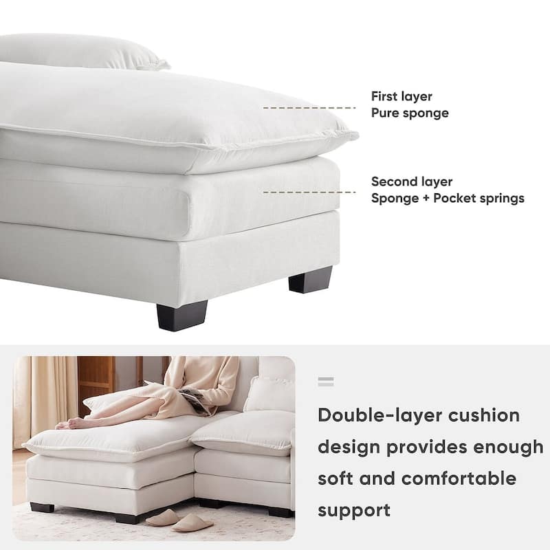 123"W modern u-shaped living room upholstered sofa with console, cup holders and USB ports