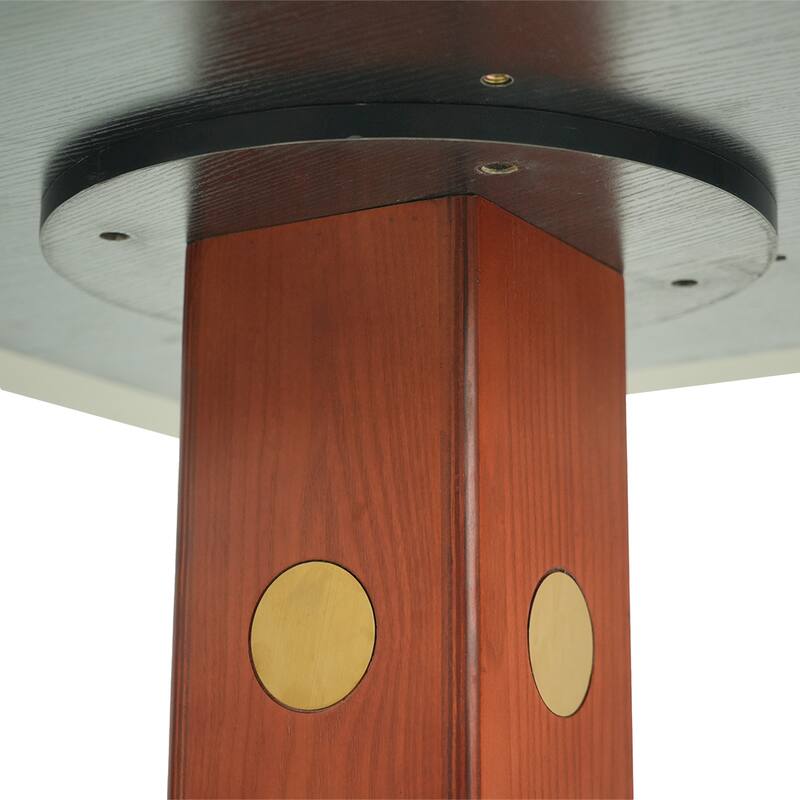 33" Retro Square Glass & Sintered Stone Tabletop Dining Table with Solid Wood Pedestal