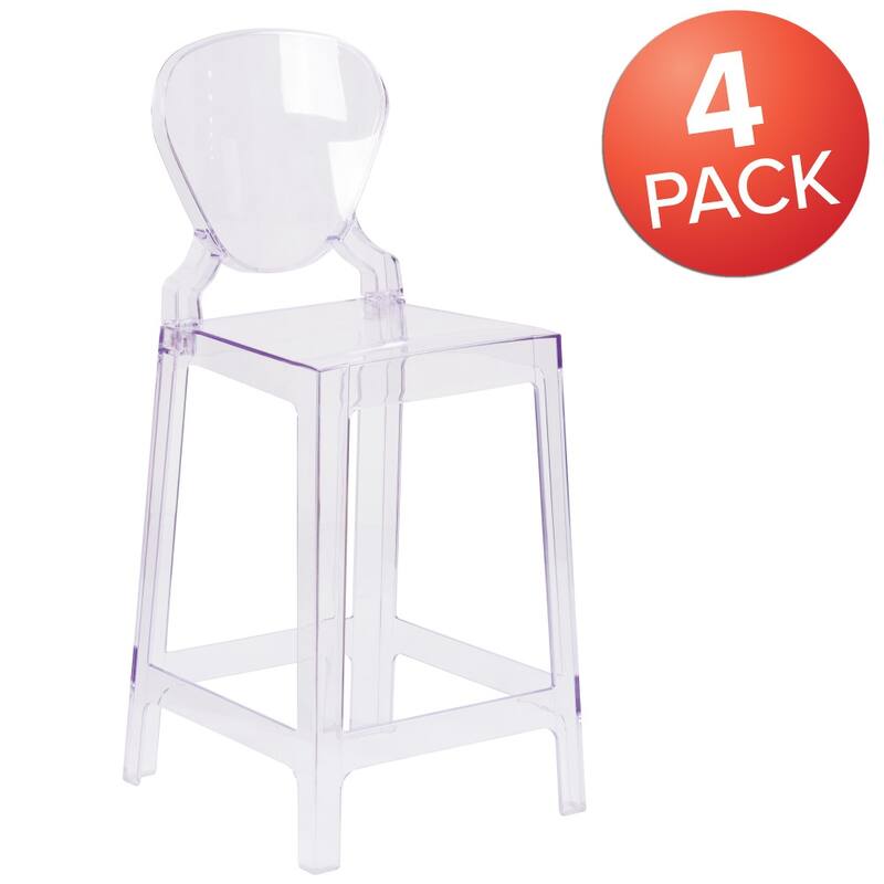 4Pk Ghost Counter Stool with Tear Back in Transparent Crystal - Wedding Chairs