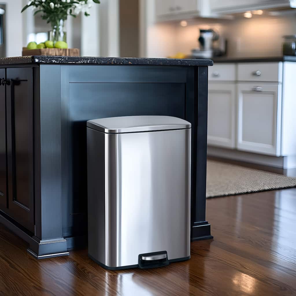 Innovaze 13 Gal./50 Liter Rectangular Stainless Steel Step-on Trash Can for Kitchen