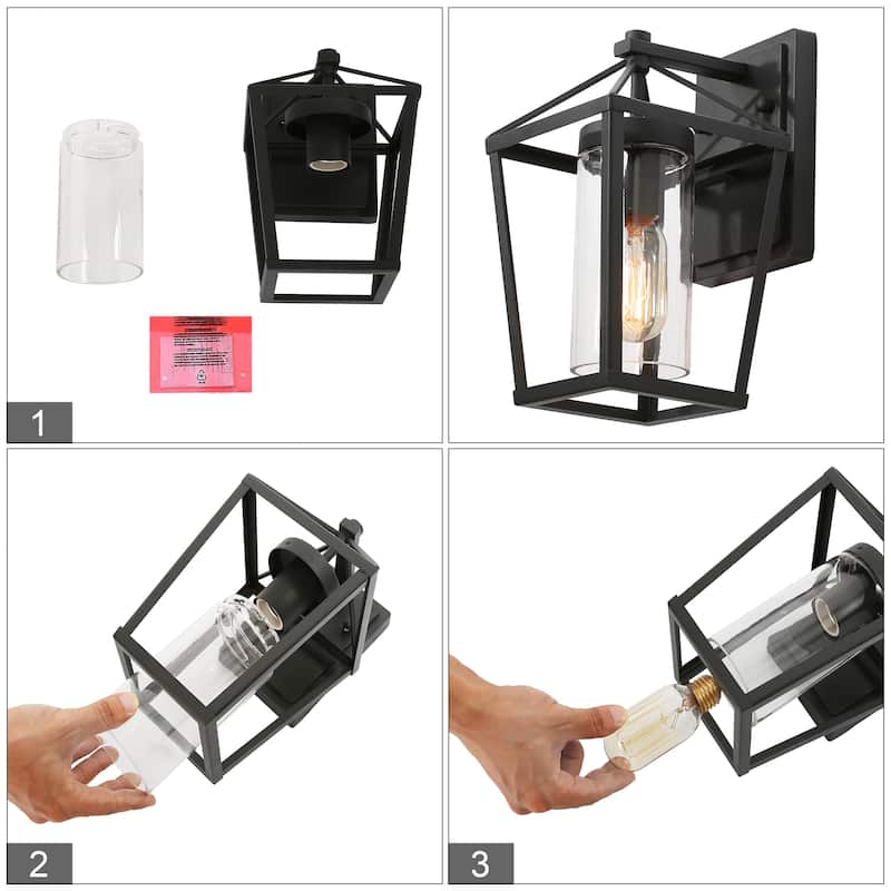 Mufy 1-light Black Lantern Outdoor Wall Sconce Dimmable Exterior Wall Lighting for Garage Porch Front Door