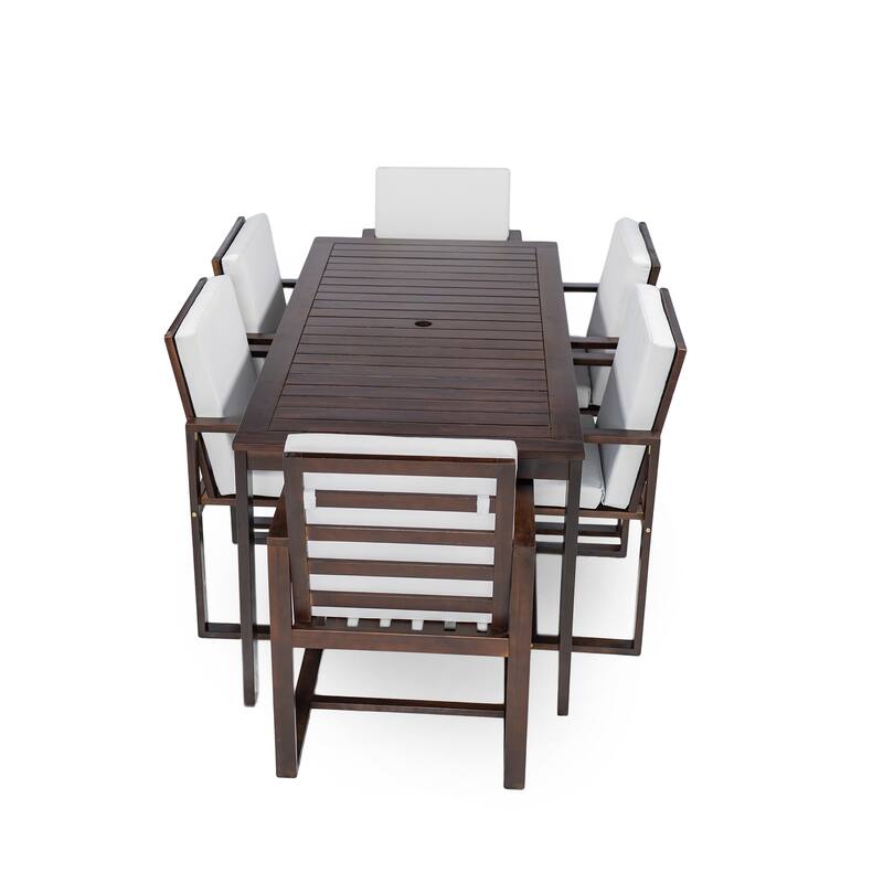 Outdoor Patio Metal Dining Set with Acacia Wood Armrest Suitable for Patio, Balcony or Backyard