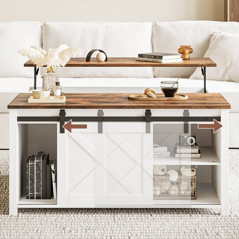 BOSSIN 31.5" Square Farmhouse Lift-Top Coffee Table - Wooden Living Room Center Table with Hidden Storage