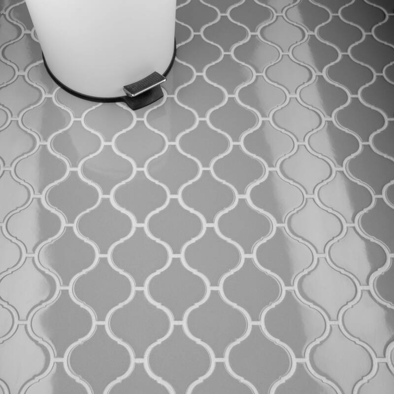 Merola Tile Metro Lantern Glossy Light Grey 9-1/2" x 10-3/4" Porcelain Mosaic Floor and Wall Tile
