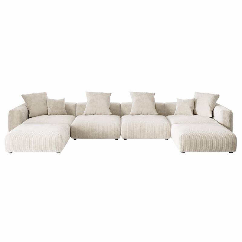 Large U-Shape Linen Reversible Modular Seating Component Sectional with 2 Ottoman