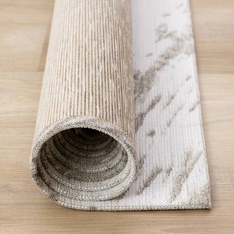 Kylie Collection - Soft Cream Blue Brush Strokes Rug