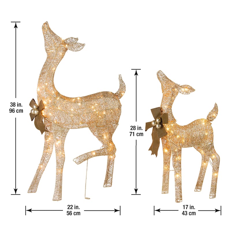 National Tree Company 38 in. Pre-Lit Christmas Fawn and Doe Outdoor Decoration - Champagne - 38 in