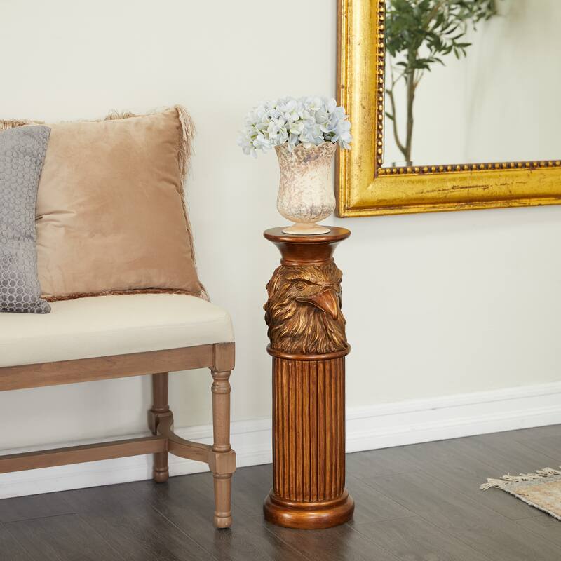 Bronze Polystone Traditional Eagle Pedestal Plant Table Stand 24" - 7 x 9 x 24
