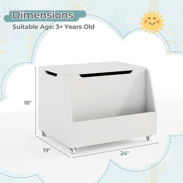 Gymax Kids Toy Box Wooden Storage Chest Bench w/ Bookshelf Wheels