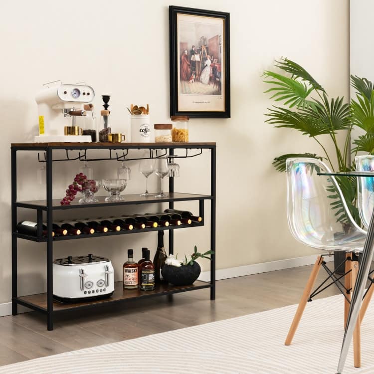 Wine Rack Table With 4 Rows of Glass Holders - 40" x 16" x 34"