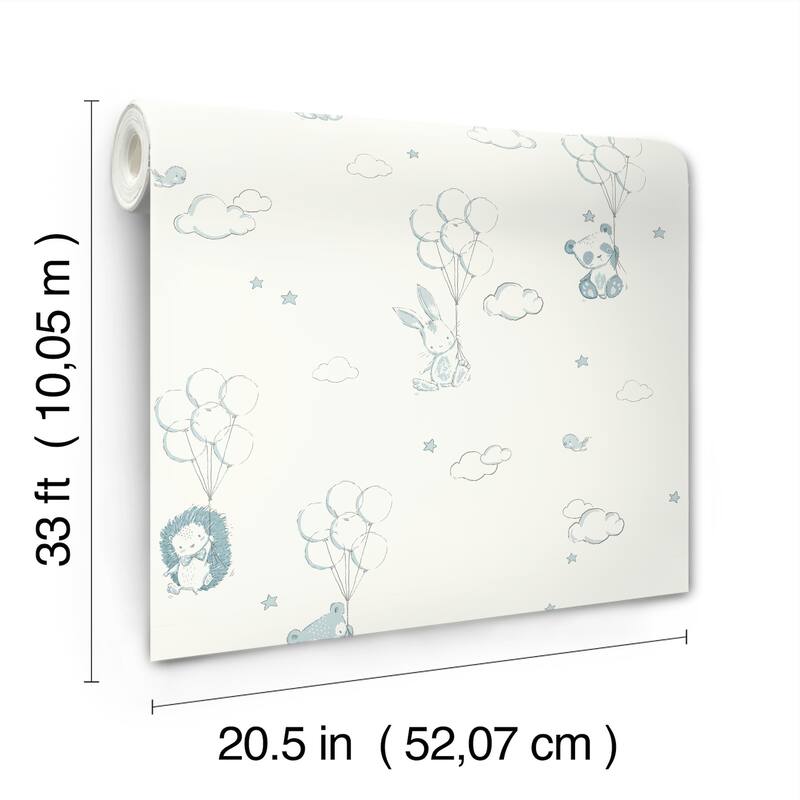 Advantage Floating Balloons Light Blue Animal Wallpaper