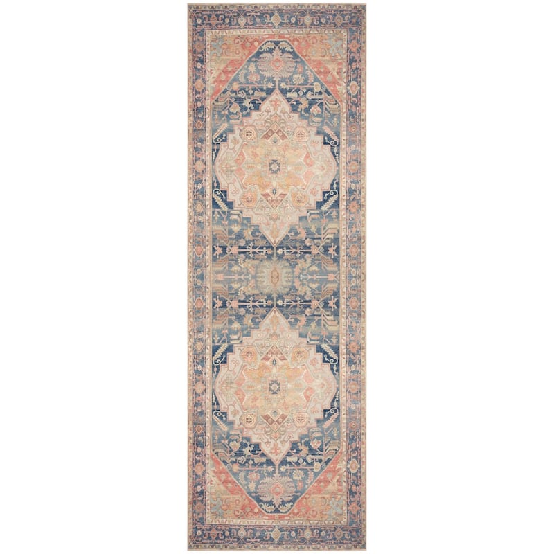 Nourison Vintage Washables Indoor only Persian Area Rug - 2' x 6' - Blue/Coral