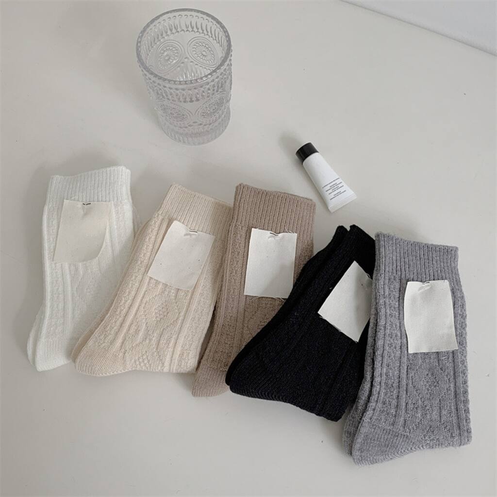 Women Fall Winter Socks MidTube Ankle Thick Knitted High Elasticity Solid Color Soft Warm AntiSlip No Sports Daily