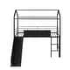 preview thumbnail 3 of 31, Metal House Bed Twin Size Loft Bed for Kids with Slide, Blackboard, Ladder Mosquito Net Brackets and Roof, Fun Platform Bed