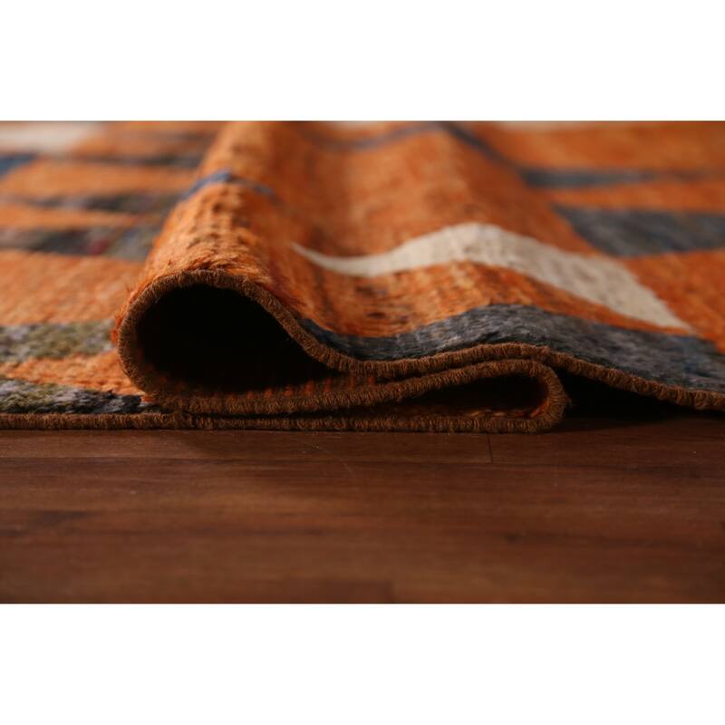 Geometric Orange Moroccan Oriental Rug Hand-Knotted Wool Carpet - 6'10" x 9'10"