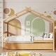 preview thumbnail 73 of 110, Creativity House Bed Twin/ Full Size Frame with Trundle for Boys Girls, Wood Platform Bed with Roof No Box Spring Needed
