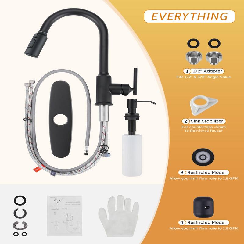 WOWOW Pull Down Sprayer Kitchen Faucet with Soap Dispenser