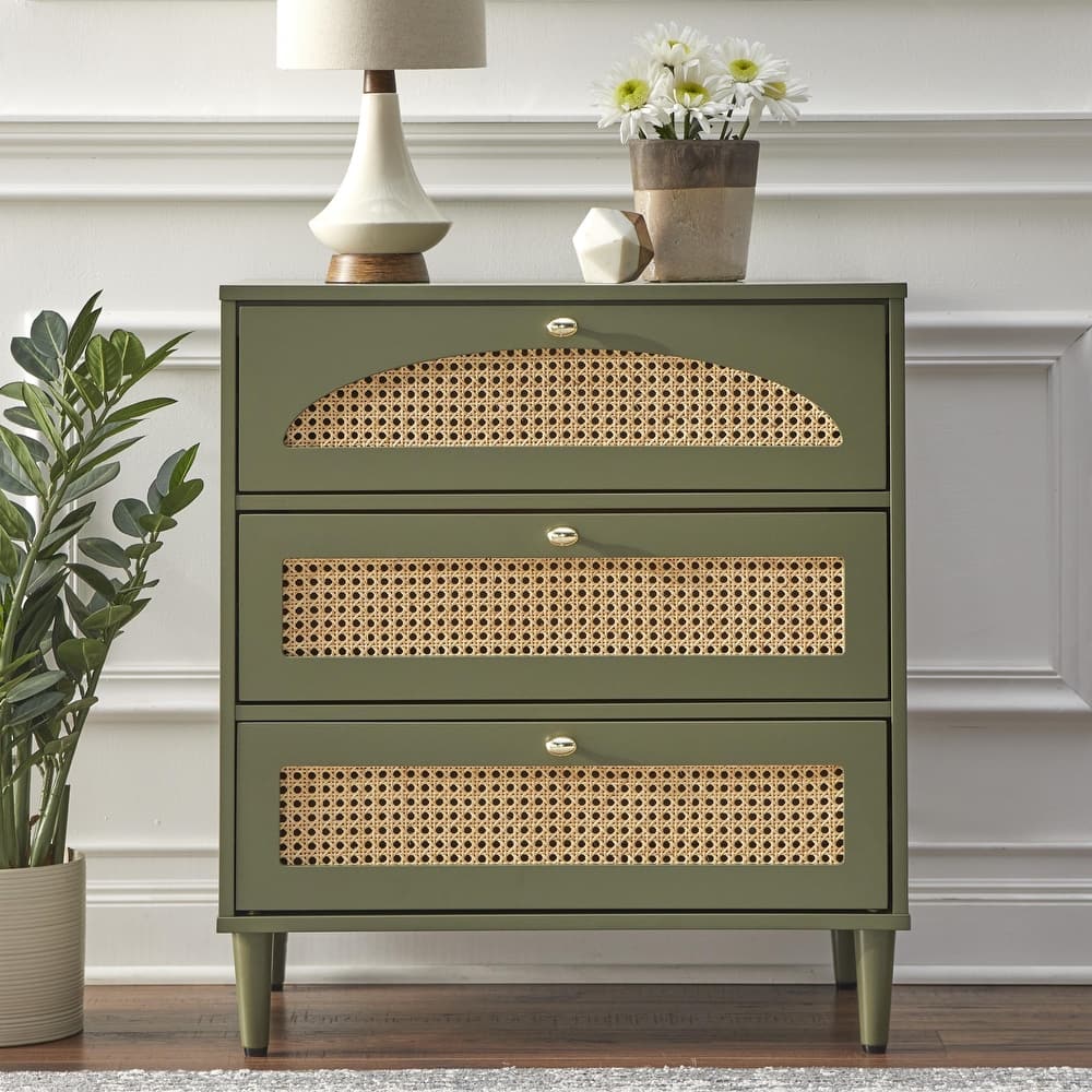 Lifestorey Taylor 3-Drawer Chest with Natural Cane