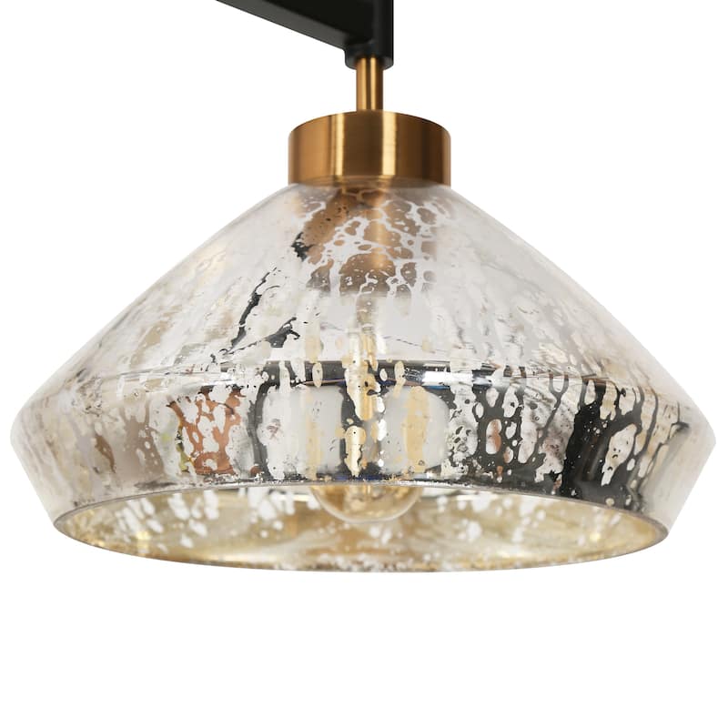 Flyn Modern 3-Light Linear Island Chandelier with Mercury Glass Pendant for Kitchen Island Dining Room