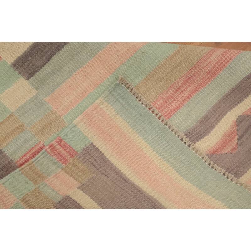 Hand Woven Oriental 100% Wool Carpet Southwestern Tribal Navy Blue & Blues Kilim Area Rug - 9' 8'' X 6' 8''