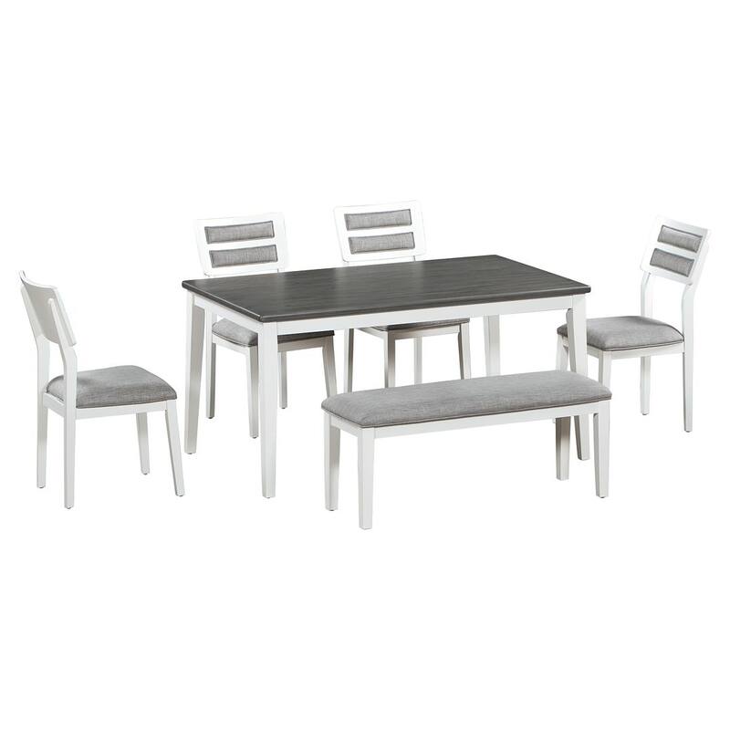60'' rectangular dining table with 4 upholstered chairs and bench