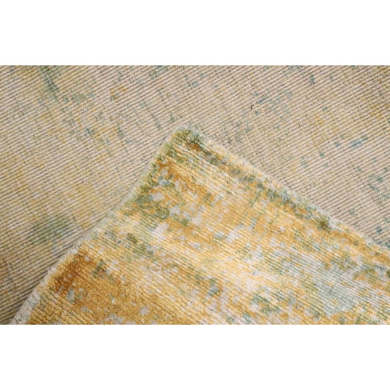 Hand Knotted Oriental Viscose Silk Carpet Modern Pictorial Yellow & Gold Abstract Area Rug - 6' 6'' X 4' 5''