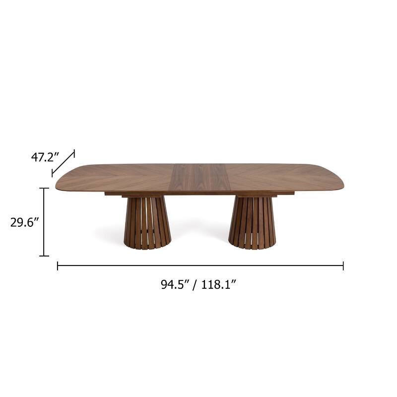 Cid Naj Dining Table, 95-118 Inch Extendable Top, Walnut Brown Solid Wood - Natural Walnut Brown