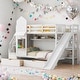 preview thumbnail 1 of 22, Twin-Over-Twin Castle Style Bunk Bed with 2 Drawers 3 Shelves and Slide White