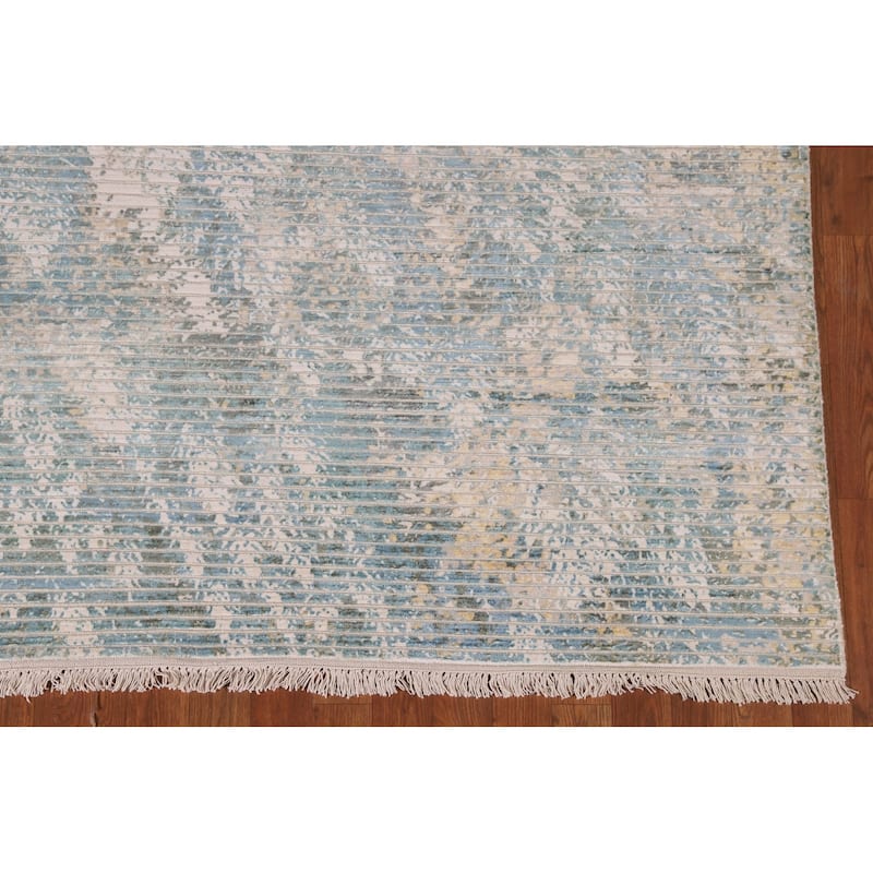 Striped Abstract Indian Area Rug Handmade Wool Carpet - 5'6"x 7'7"