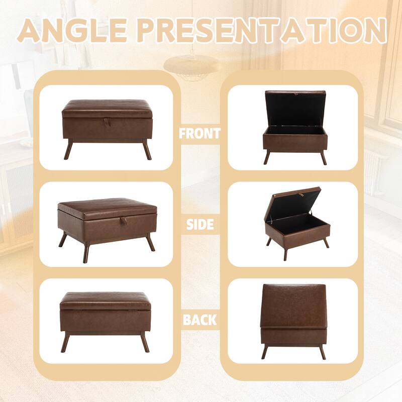 Mid-century modern square coffee table storage bench, assembled, suitable for living room