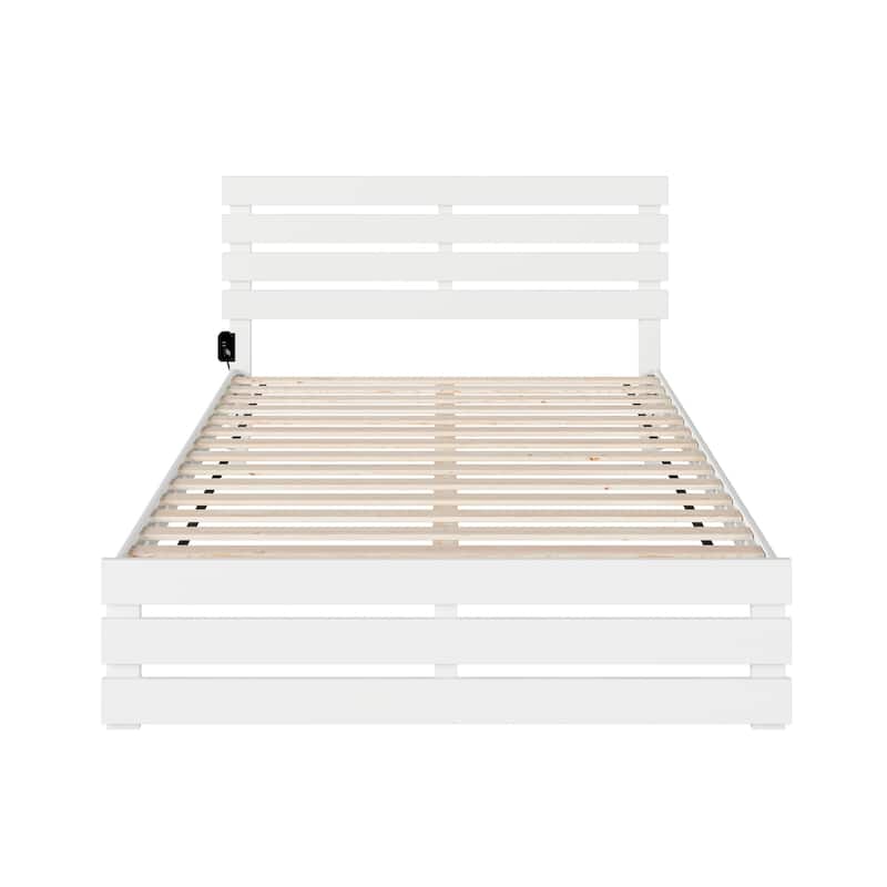 Bed with Footboard & USB Charger - Modern Design, Supportive Slats, White Finish