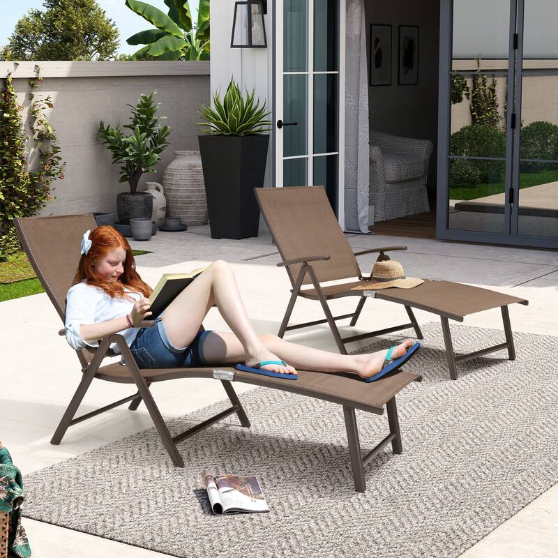 Outdoor Aluminum Folding Recliner Adjustable Chaise Lounge Chairs - See Picture