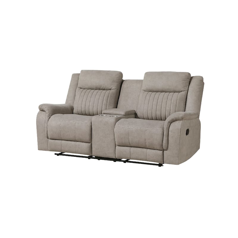 Lenny Manual Recliner Loveseat w Cupholder Console, Gray Microfiber