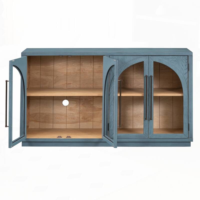 4-Door Large Storage Sideboard Buffet Cabinet with Glass Doors