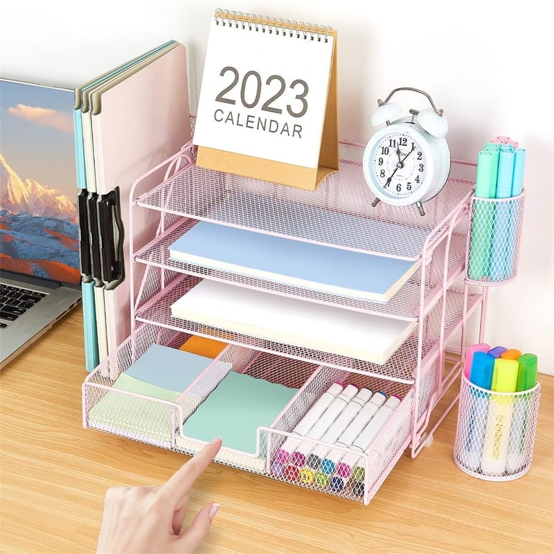 4 Tier Letter Tray Office Desk Organizers - 9.44"D x 13.38"W x 9.05"H