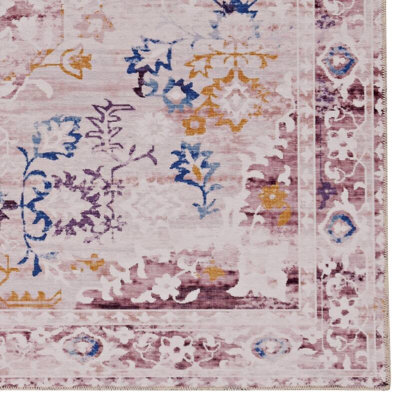 Micah Machine Washable Gold and Blue distressed Rug