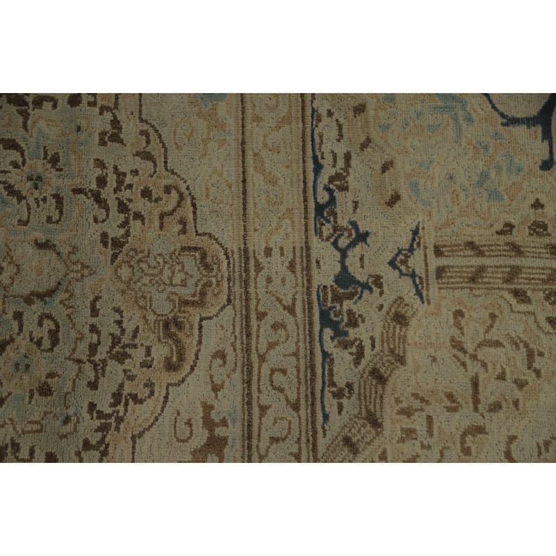 Hand Knotted Oriental 100% Wool Carpet Traditional Medallion Greys & Charcoal Kerman Area Rug - 12' 4'' X 9' 8''