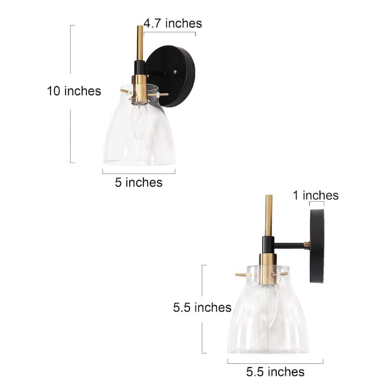 Modern 1-Light Glass Black Gold Wall Sconce Dimmable Bathroom Vanity Lights