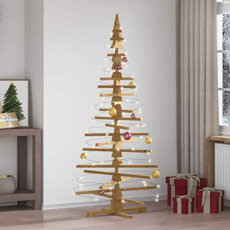 vidaXL Wooden Christmas Tree with Stand Brown Solid pine wood - Brown finish 70.9 - 6 Foot