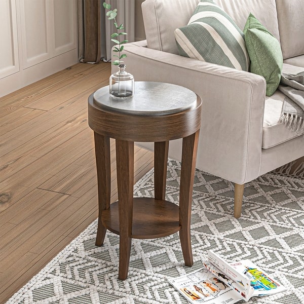 slide 2 of 17, COSIEST 2-Tier Round Accent End Table with Shelf
