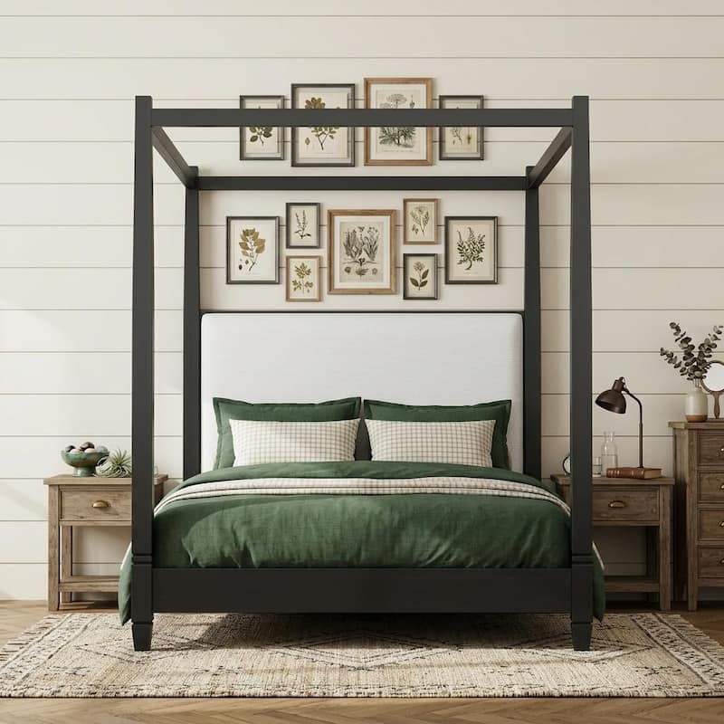 Canopy Platform Bed with Upholstered Headboard by Harper&Bright Designs