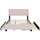 preview thumbnail 40 of 43, Upholstered Bed Queen Size Platform Bed with Sleek Chevron Headboard, Pullout Trundle Bed and 2 Drawers, Flannel